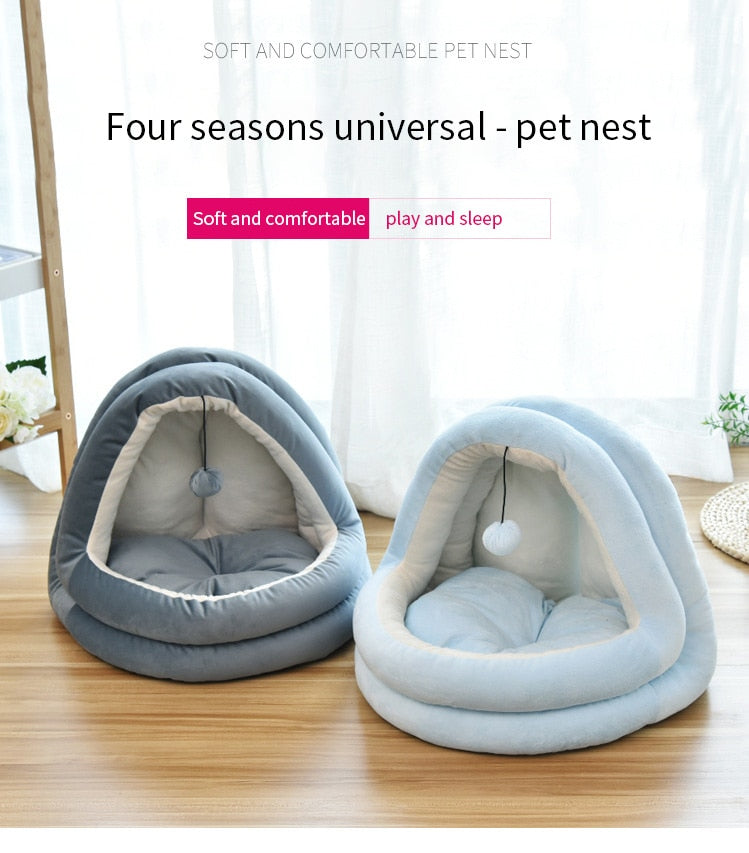 Soft Pet Cat Bed House with Hairball Removable Puppy Cushion Winter Warm Cat Nest Comfortable Pets Sleeping Kennel for Dogs Cats-4