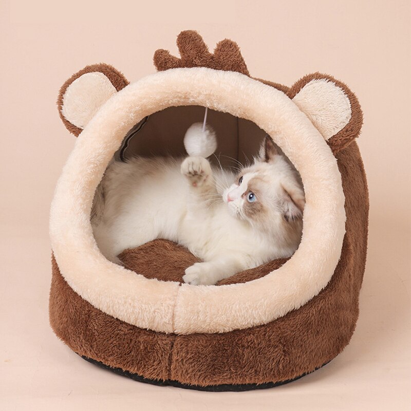 Pet Bed Dog House Winter Warm Sleeping Cage Soft Cozy Puppy Kennel for Dogs Cats Semi-Enclosed Monkey-shaped Cushion Pets Nest-0
