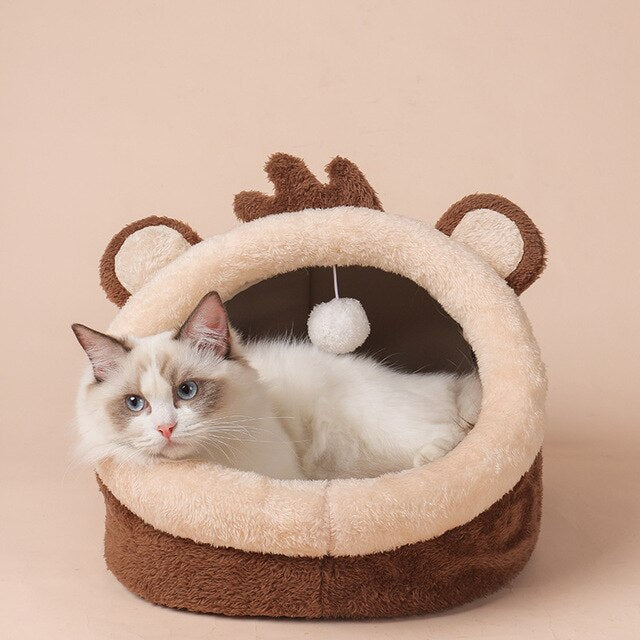 Pet Bed Dog House Winter Warm Sleeping Cage Soft Cozy Puppy Kennel for Dogs Cats Semi-Enclosed Monkey-shaped Cushion Pets Nest-5